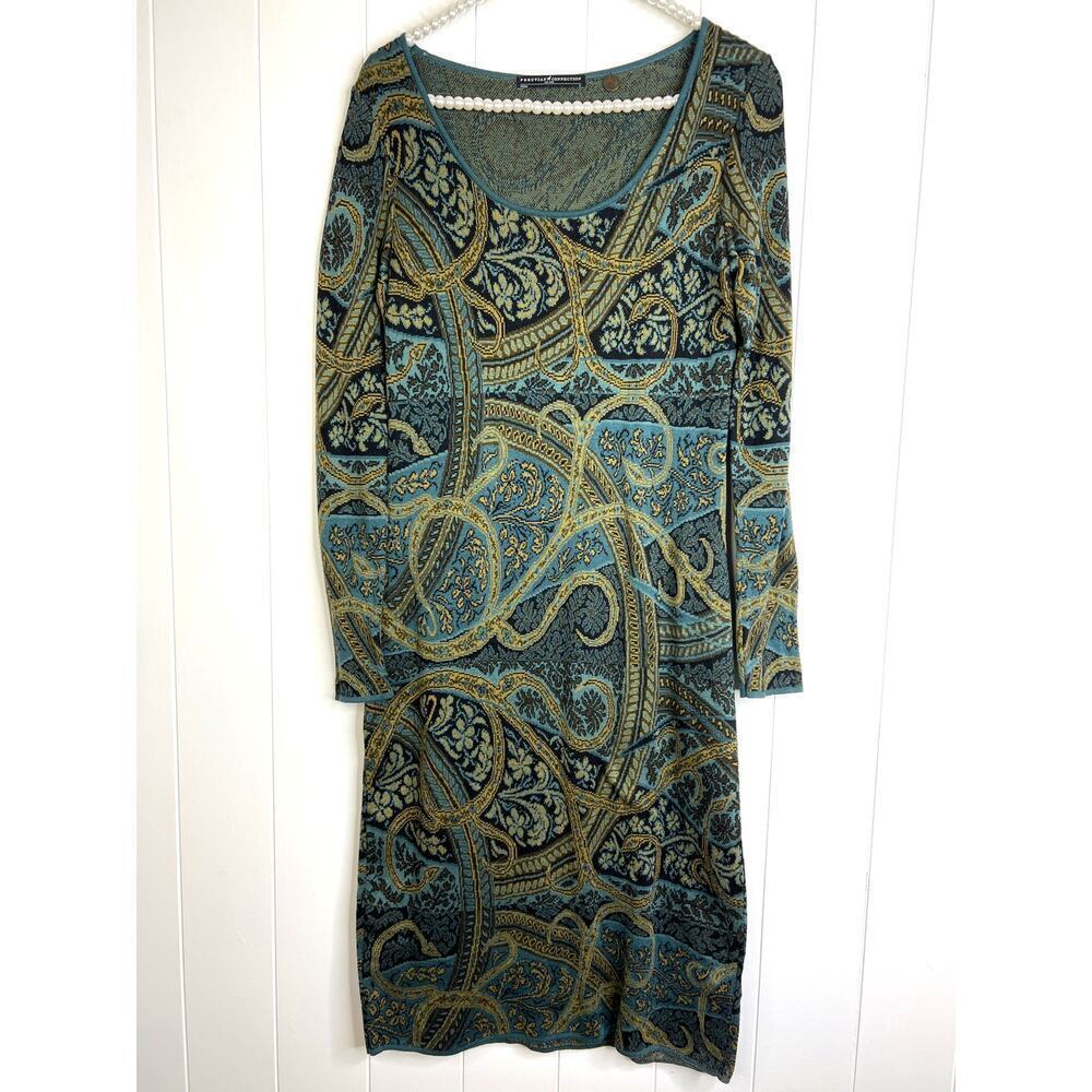 Peruvian Connection Long Sleeve Scoop Neckline Knee Length Knit Dress Size Small